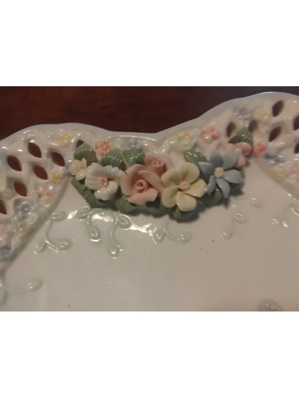 Heart-Shaped Porcelain Decorative Dish with Floral Accents